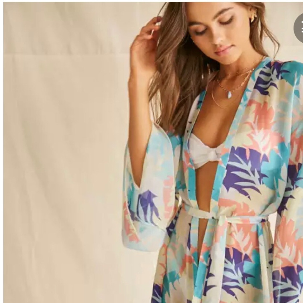 New* Forever 21-Chiffon Swim Cover-Up Kimono